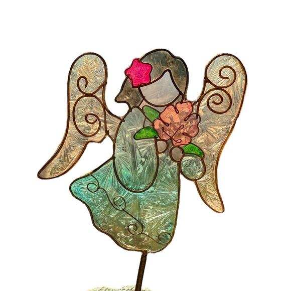 Stained‎ Glass Angel Figurine Faux Rock Base Inspirational Quote 7" Sun Catcher - Picture 3 of 7